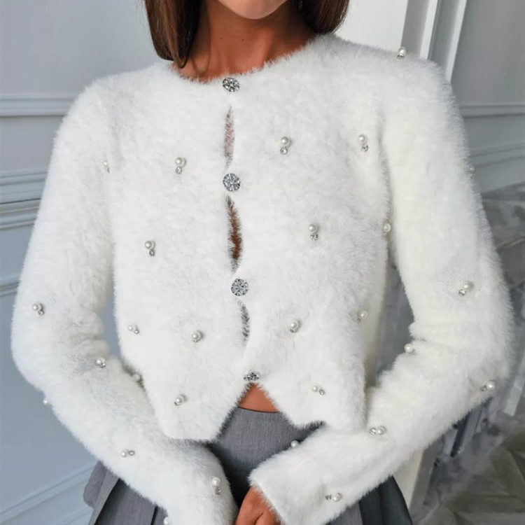 Fluffy Cardigan med Dekorative Knapper til Damer - View 4