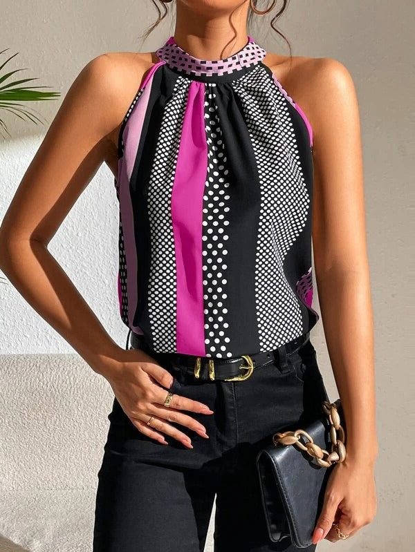 Geometrisk Halterneck Bluse til Damer