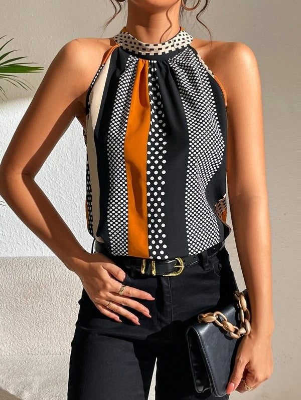 Geometrisk Halterneck Bluse til Damer