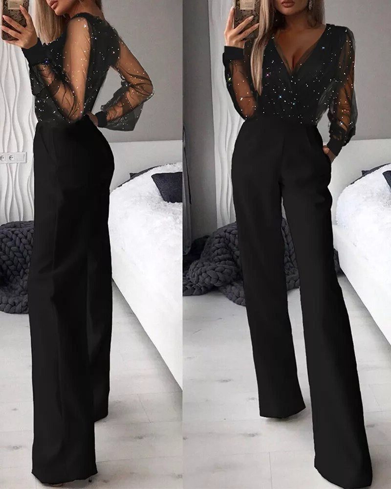 Glitter Jumpsuit med V-hals til Damer