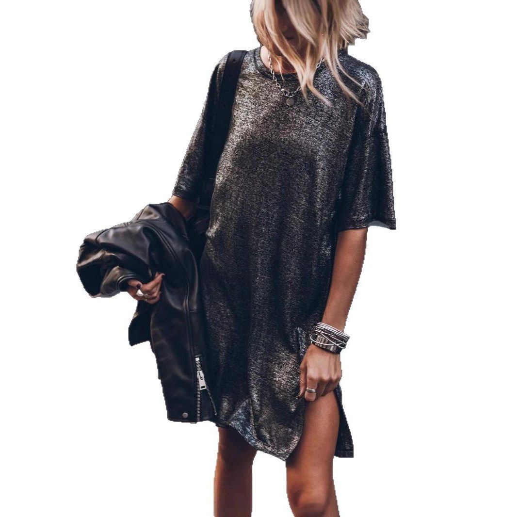 Glitter Oversize Kjole med Slids til Damer
