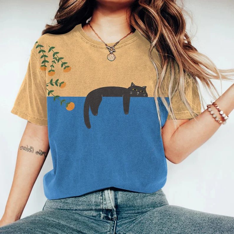 Grafisk T-shirt med Katteprint til Damer