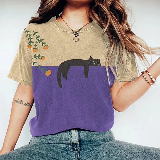 Grafisk T-shirt med Katteprint til Damer