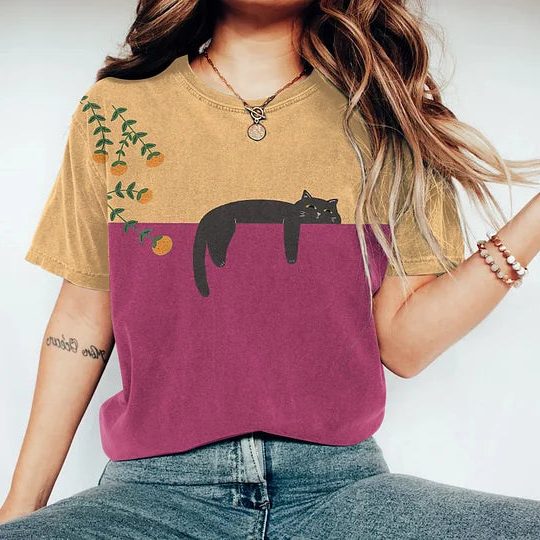 Grafisk T-shirt med Katteprint til Damer