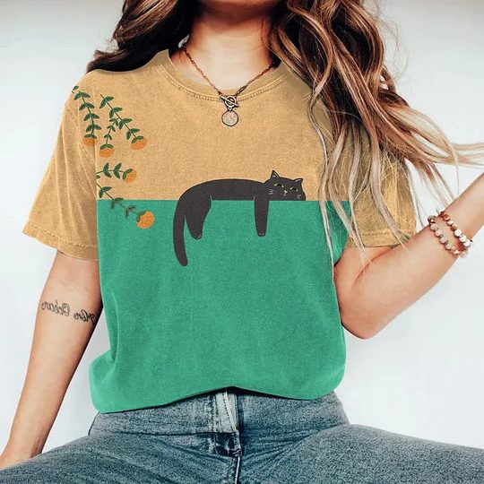 Grafisk T-shirt med Katteprint til Damer