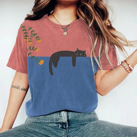 Grafisk T-shirt med Katteprint til Damer