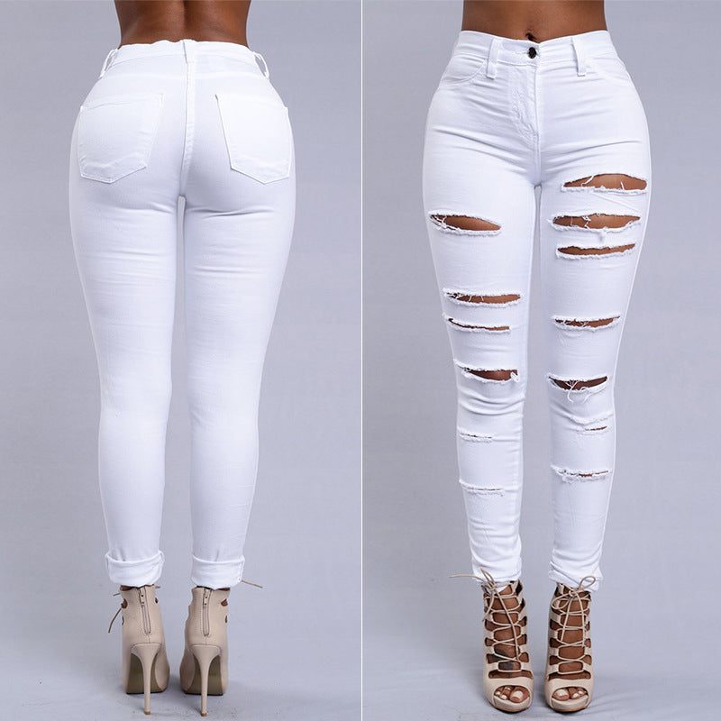 Højtaljede Skinny Jeans med Slids til Damer