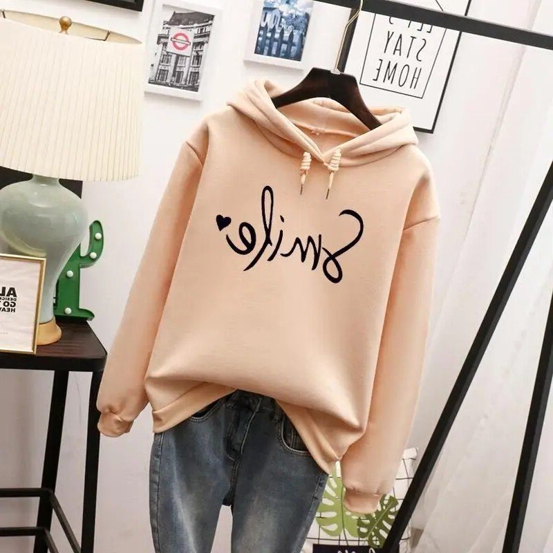Hoodie med Smile-Print til Damer