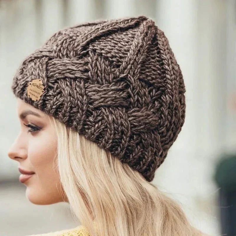 Kabelstrikket Beanie til Damer - Kaffe