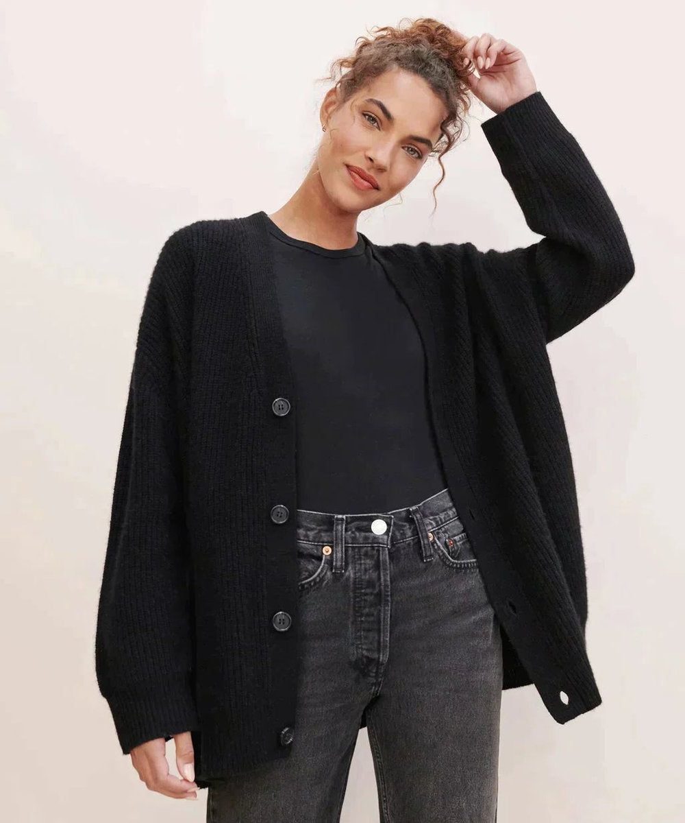 Cashmere Cardigan med V-hals og Knapper til Damer - Sort