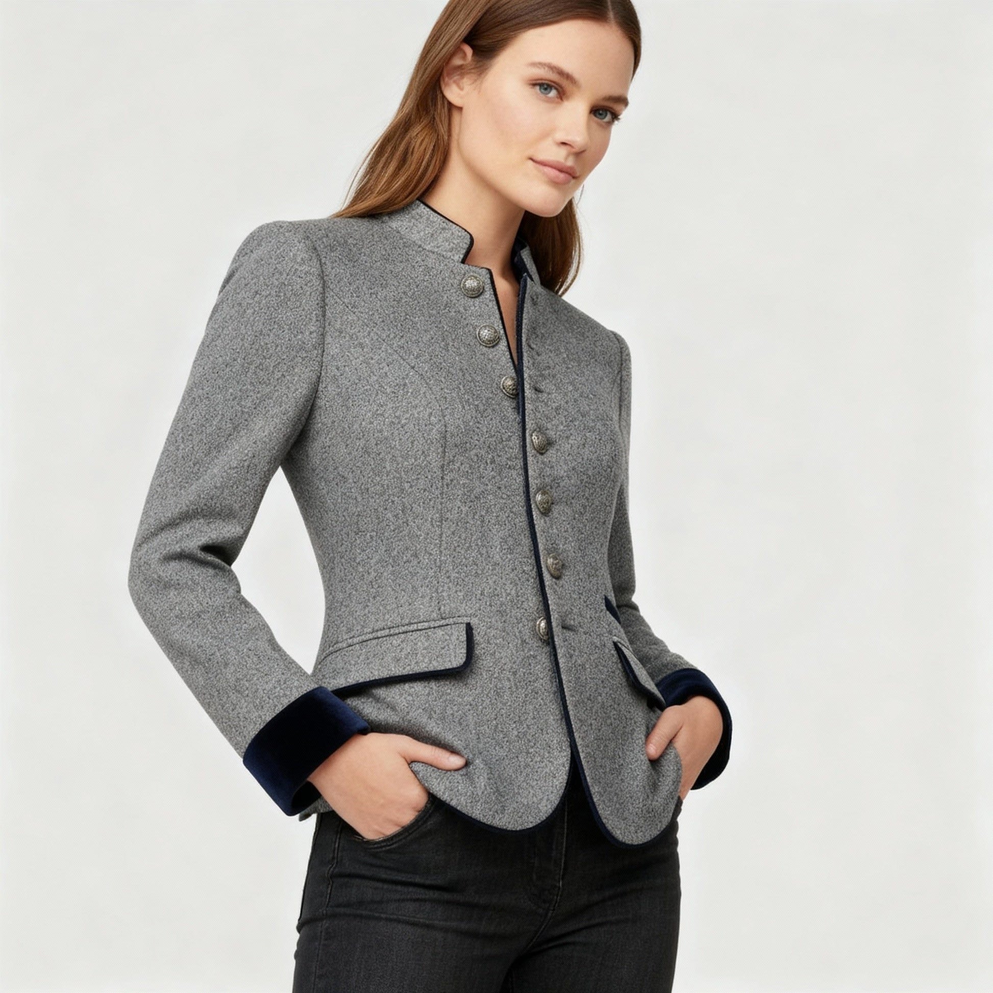Kort Blazer med Opstående Krave til Damer - View 5