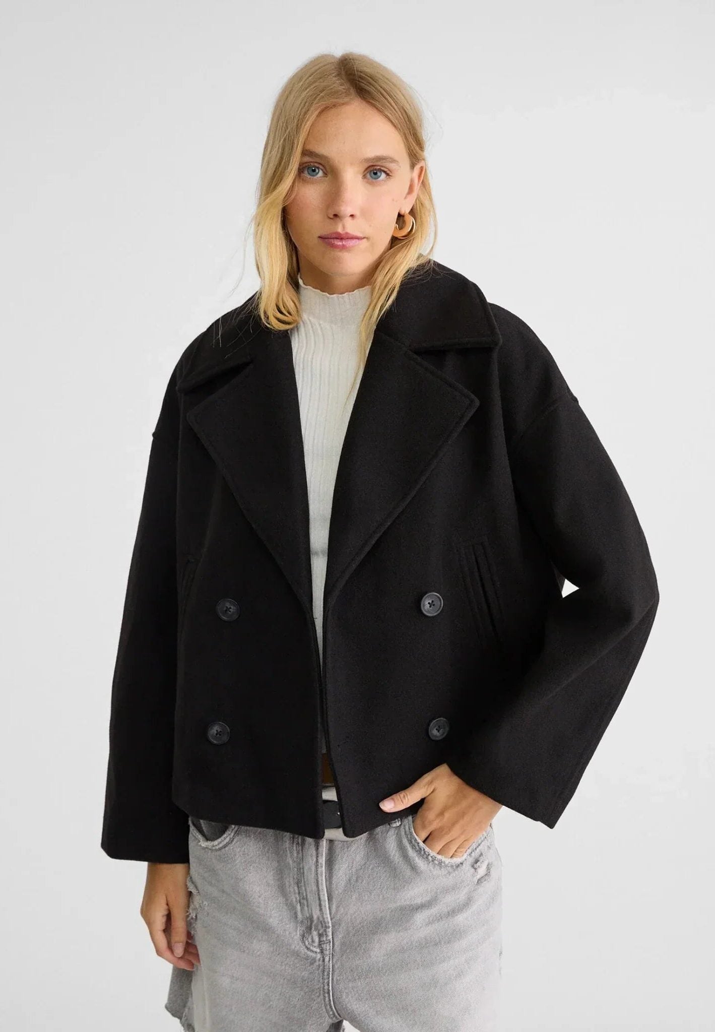 Kort Dobbeltknappet Blazer til Damer - Sort