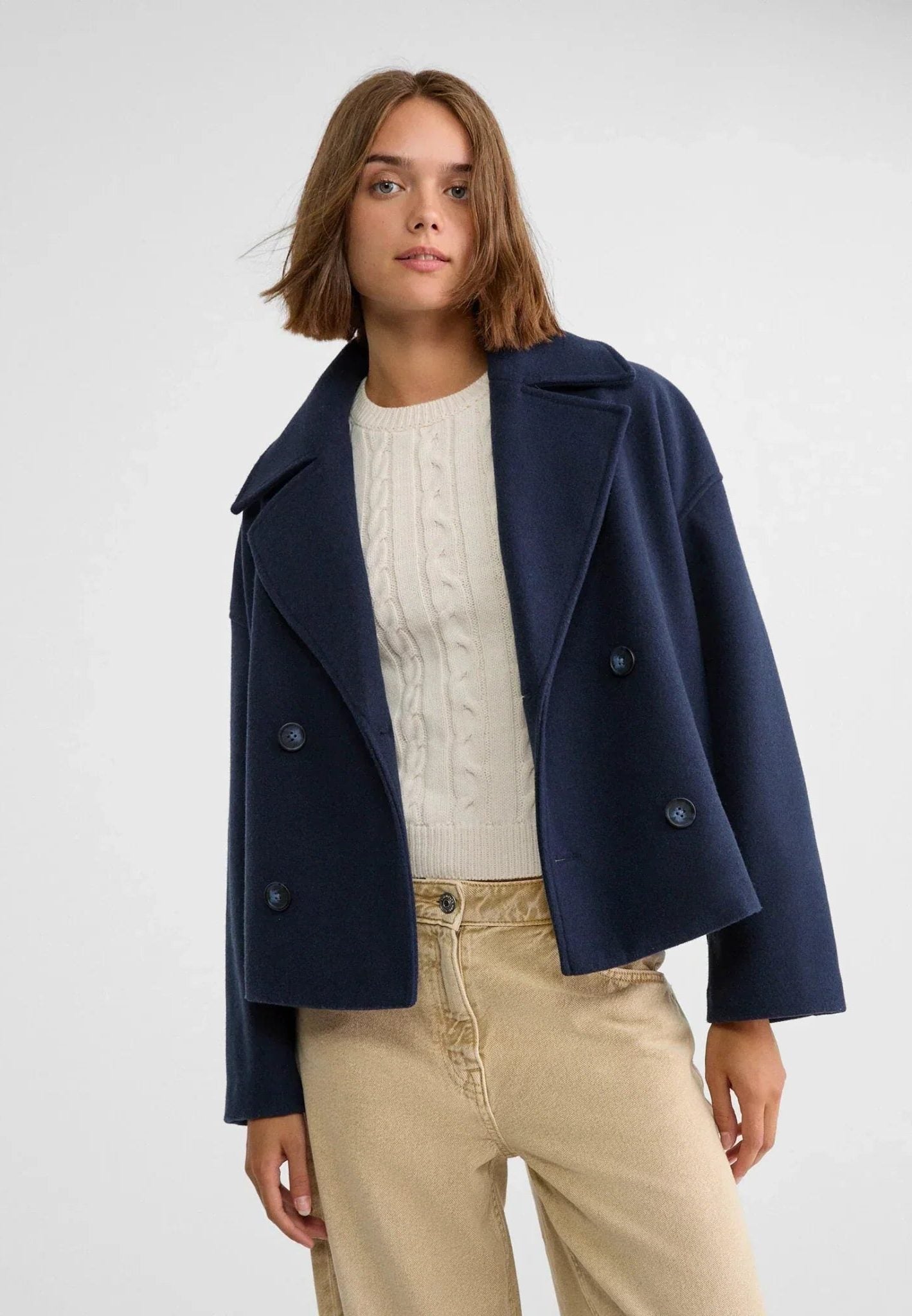 Kort Dobbeltknappet Blazer til Damer - Marineblå