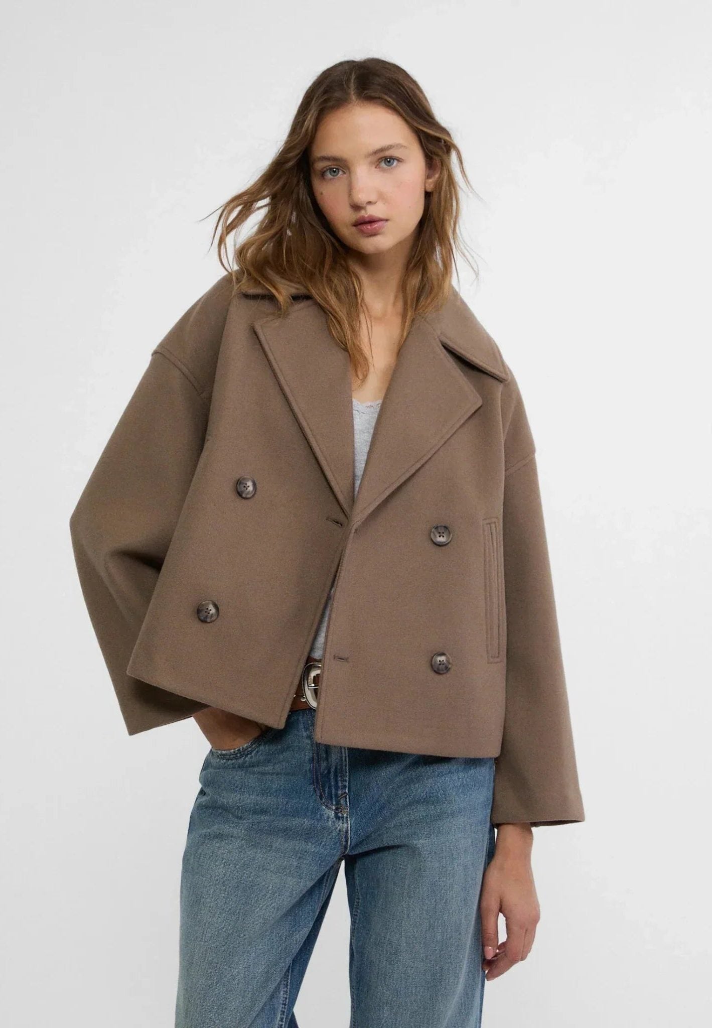 Kort Dobbeltknappet Blazer til Damer - Brun