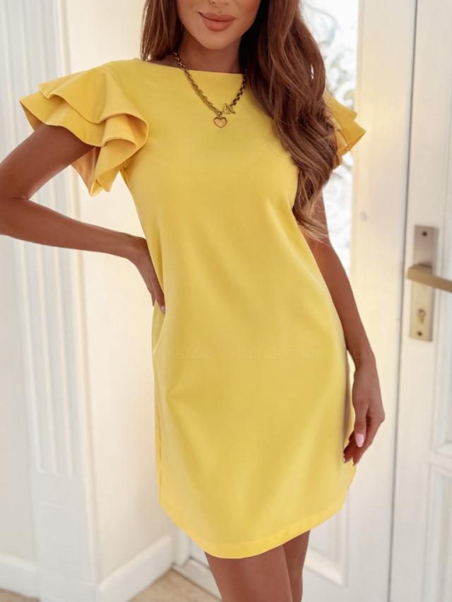 Kort Kjole med Flæser på Ærmer til Damer - View 5