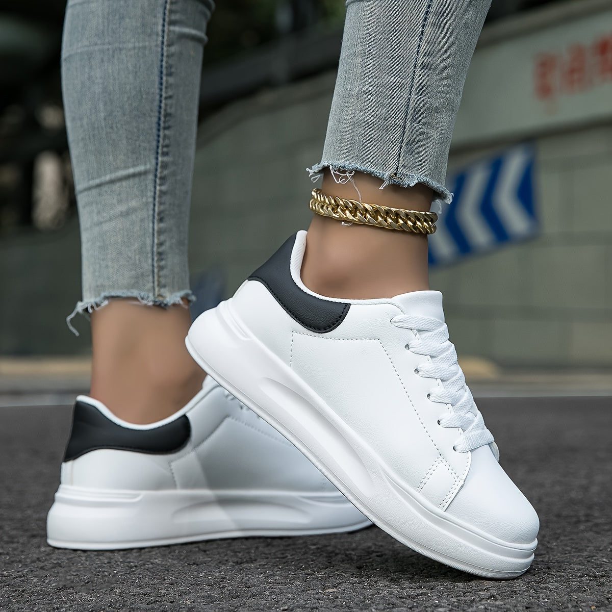 Kunstlæder Plateau Sneakers med Snørebånd til Damer - View 10