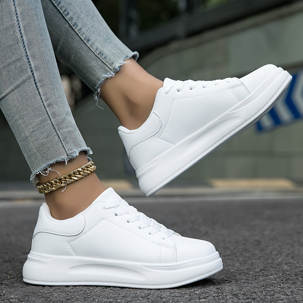 Kunstlæder Plateau Sneakers med Snørebånd til Damer - View 11