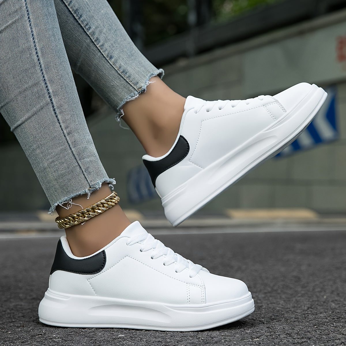 Kunstlæder Plateau Sneakers med Snørebånd til Damer - View 12