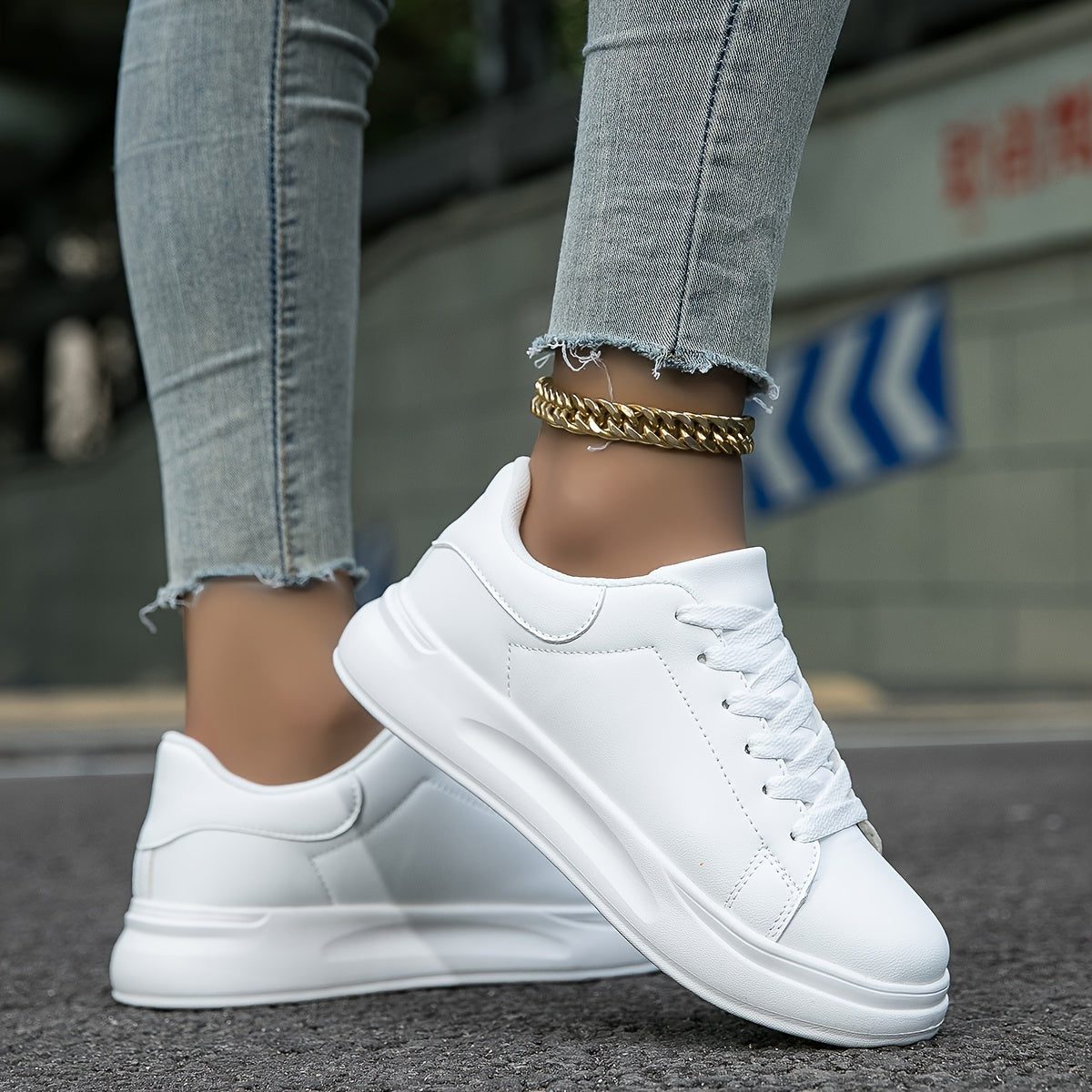 Kunstlæder Plateau Sneakers med Snørebånd til Damer - View 9