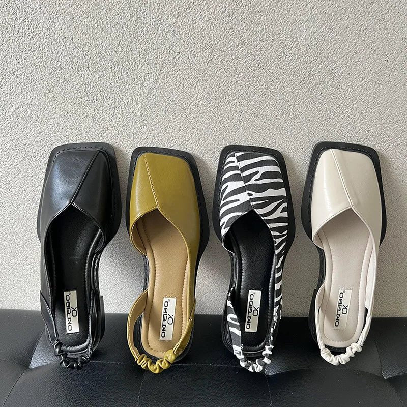 Læder Ballerinaer med Rynkebånd til Damer