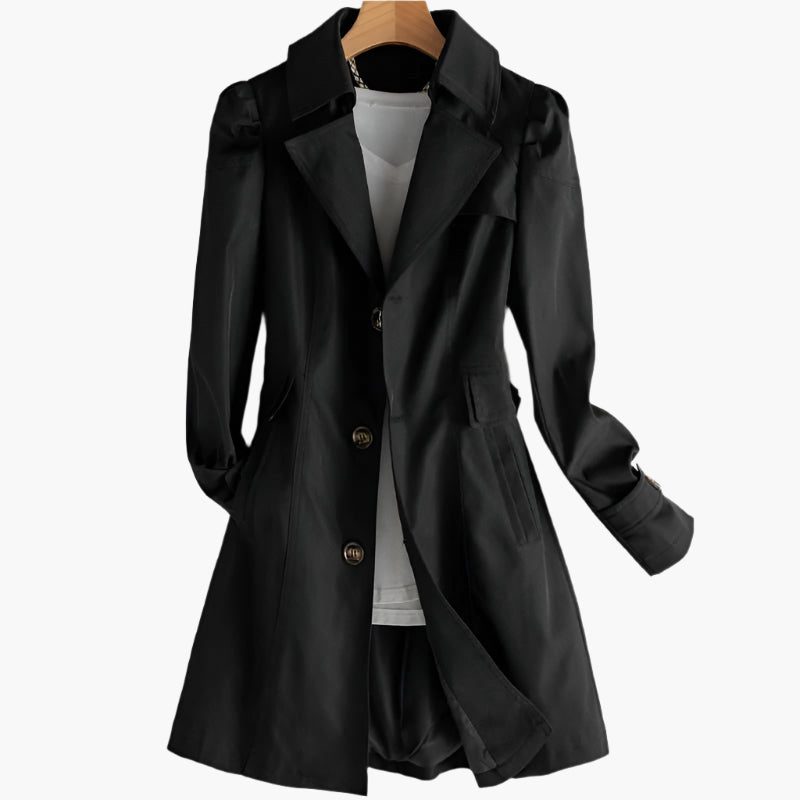 Lang Trenchcoat med Reverskraag til Damer - Sort