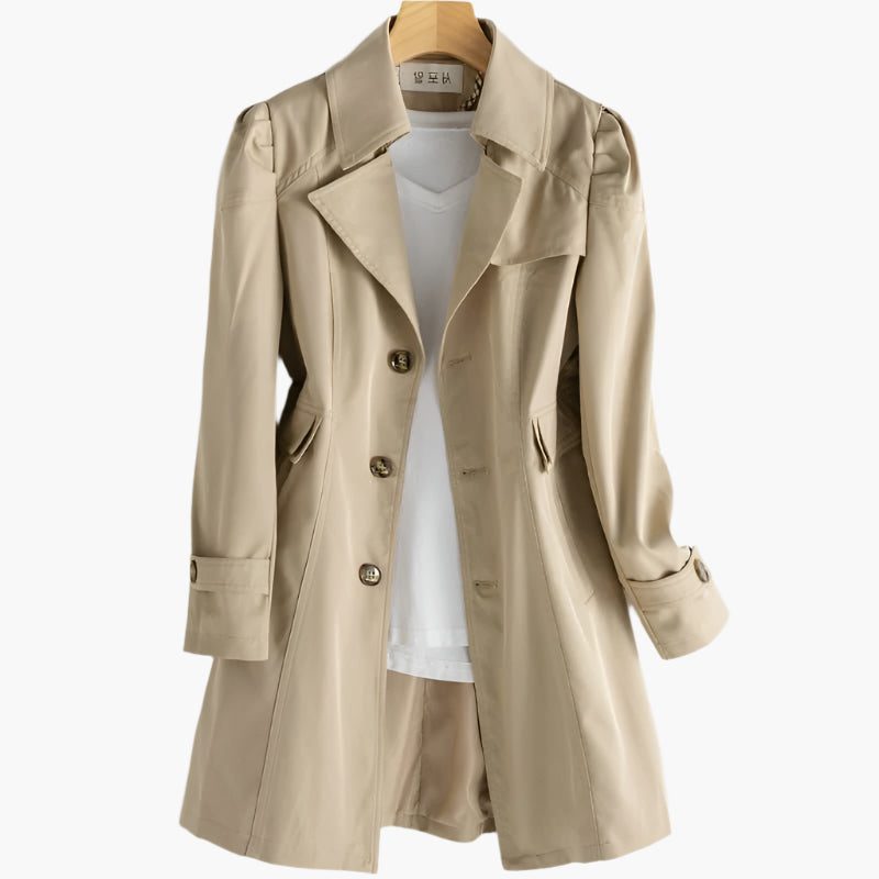 Lang Trenchcoat med Reverskraag til Damer - Khaki