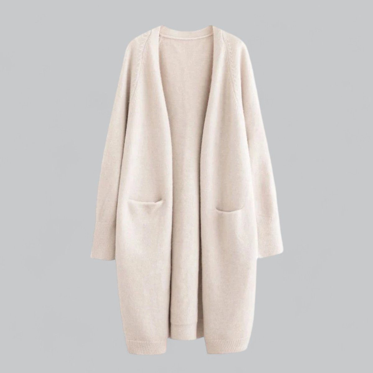 Oversized Cashmere Cardigan med Lange Ærmer til Damer - Beige