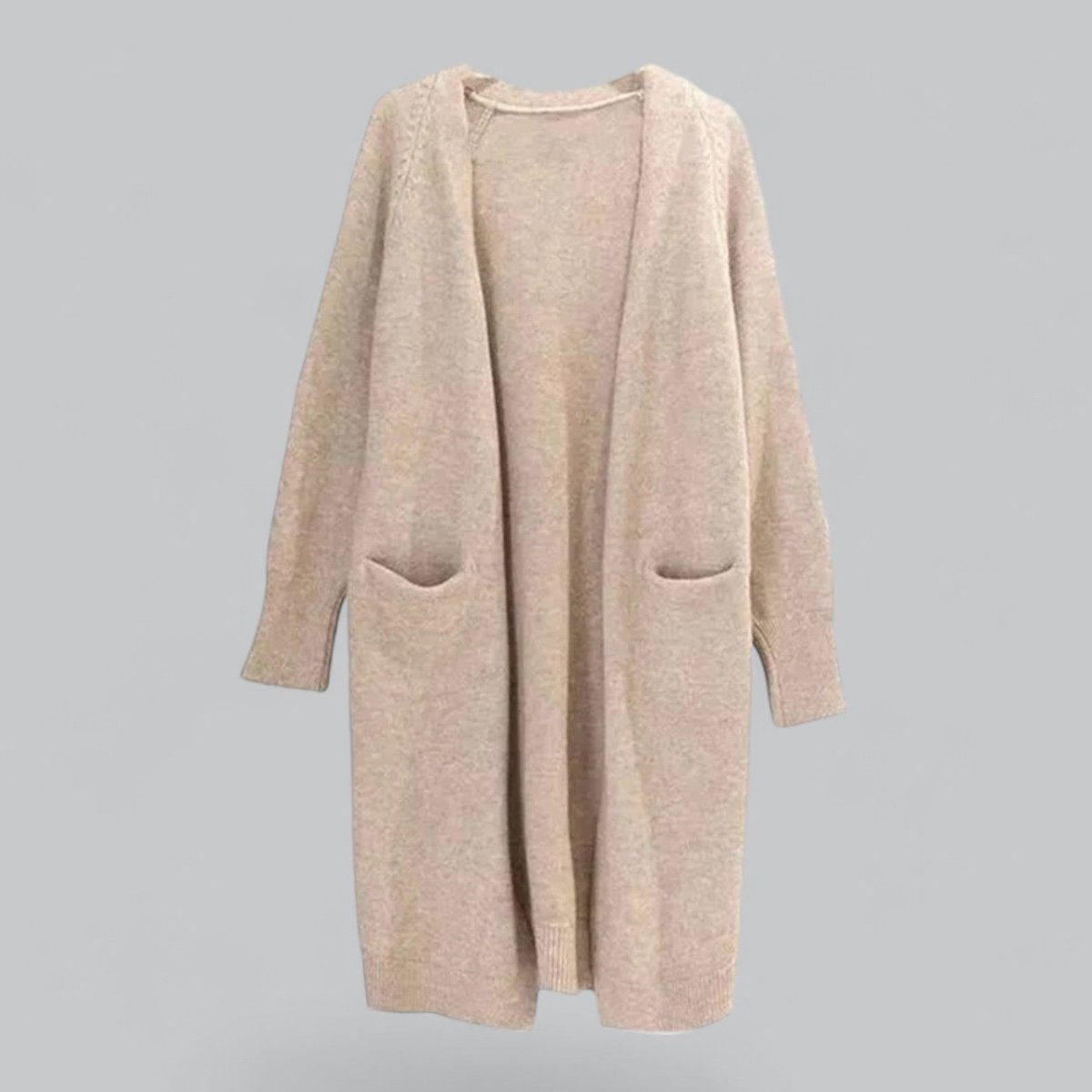 Oversized Cashmere Cardigan med Lange Ærmer til Damer - Khaki