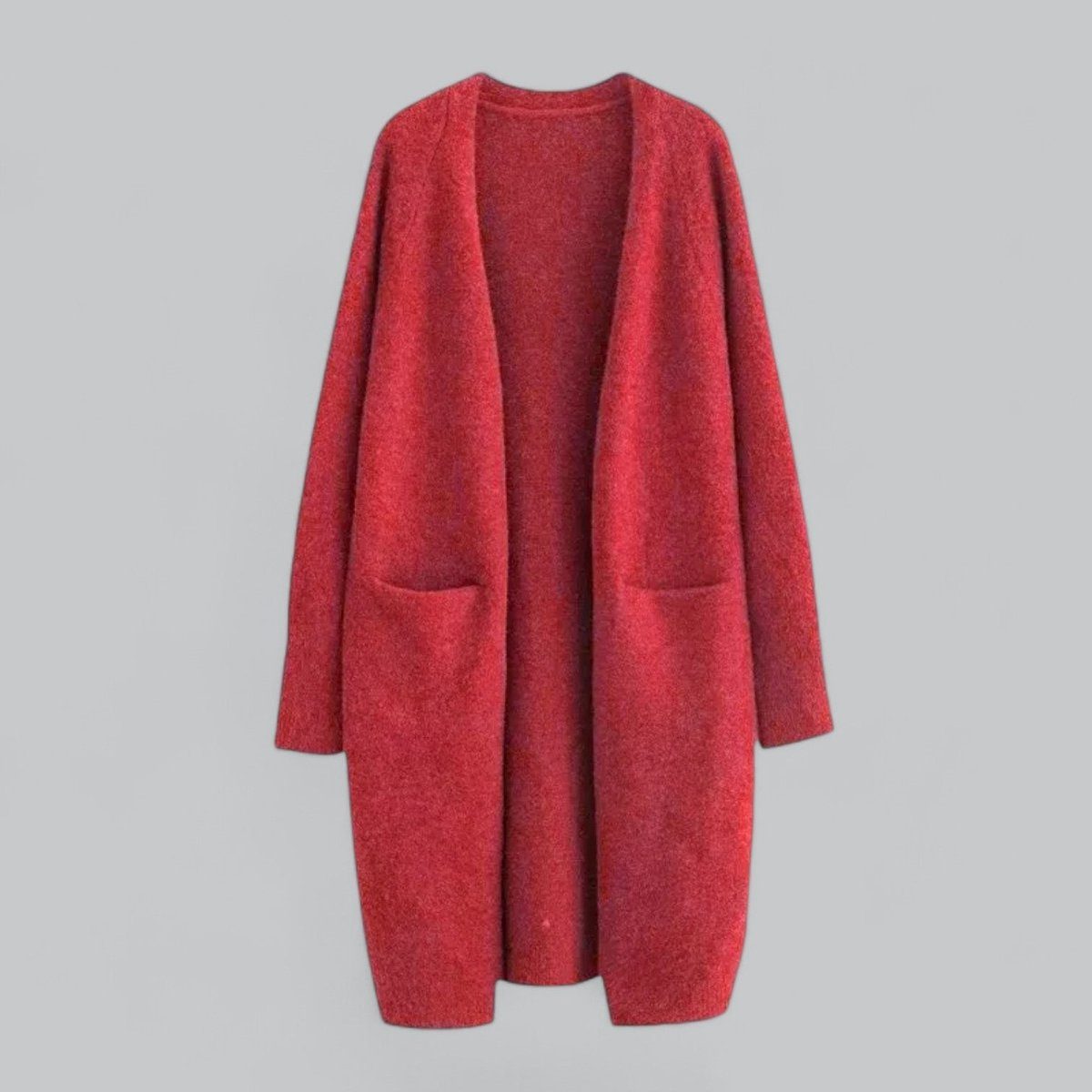 Oversized Cashmere Cardigan med Lange Ærmer til Damer - Rød
