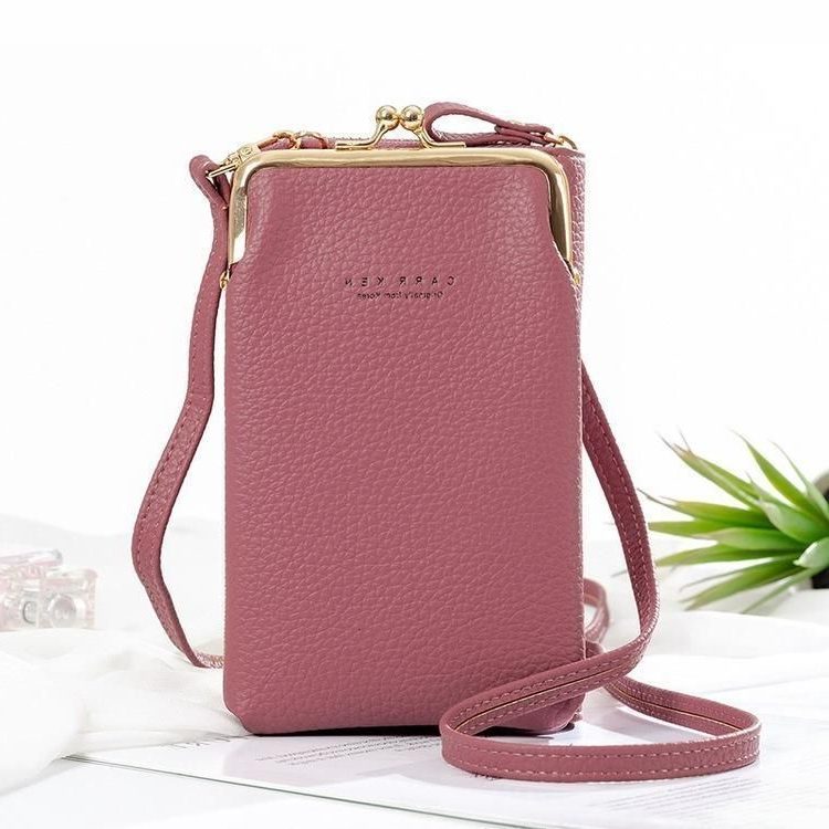 Læderrem Crossbody Telefonpung til Damer - Mørkrosa