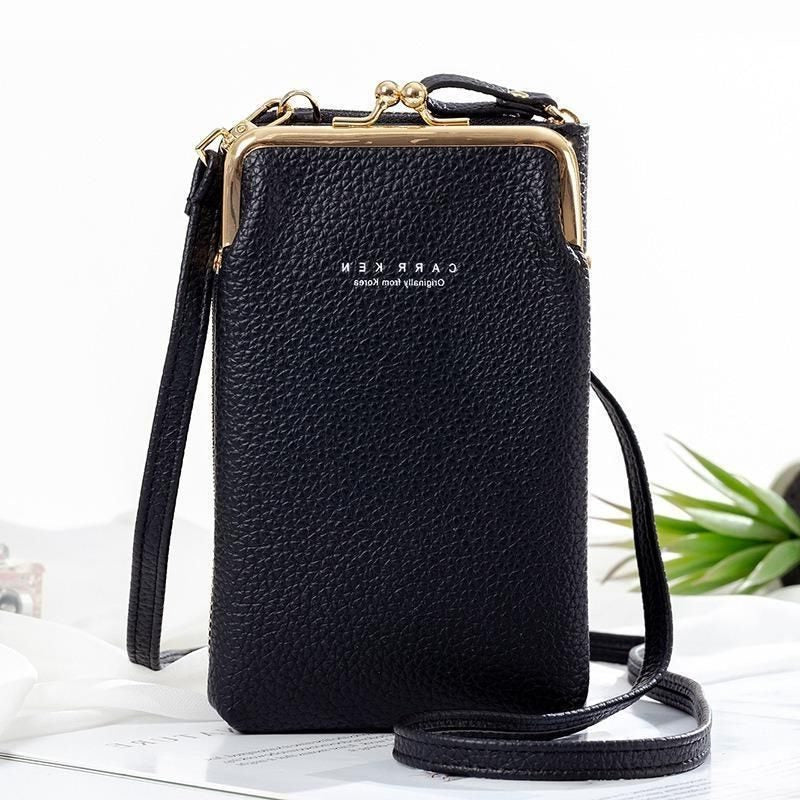 Læderrem Crossbody Telefonpung til Damer - Sort