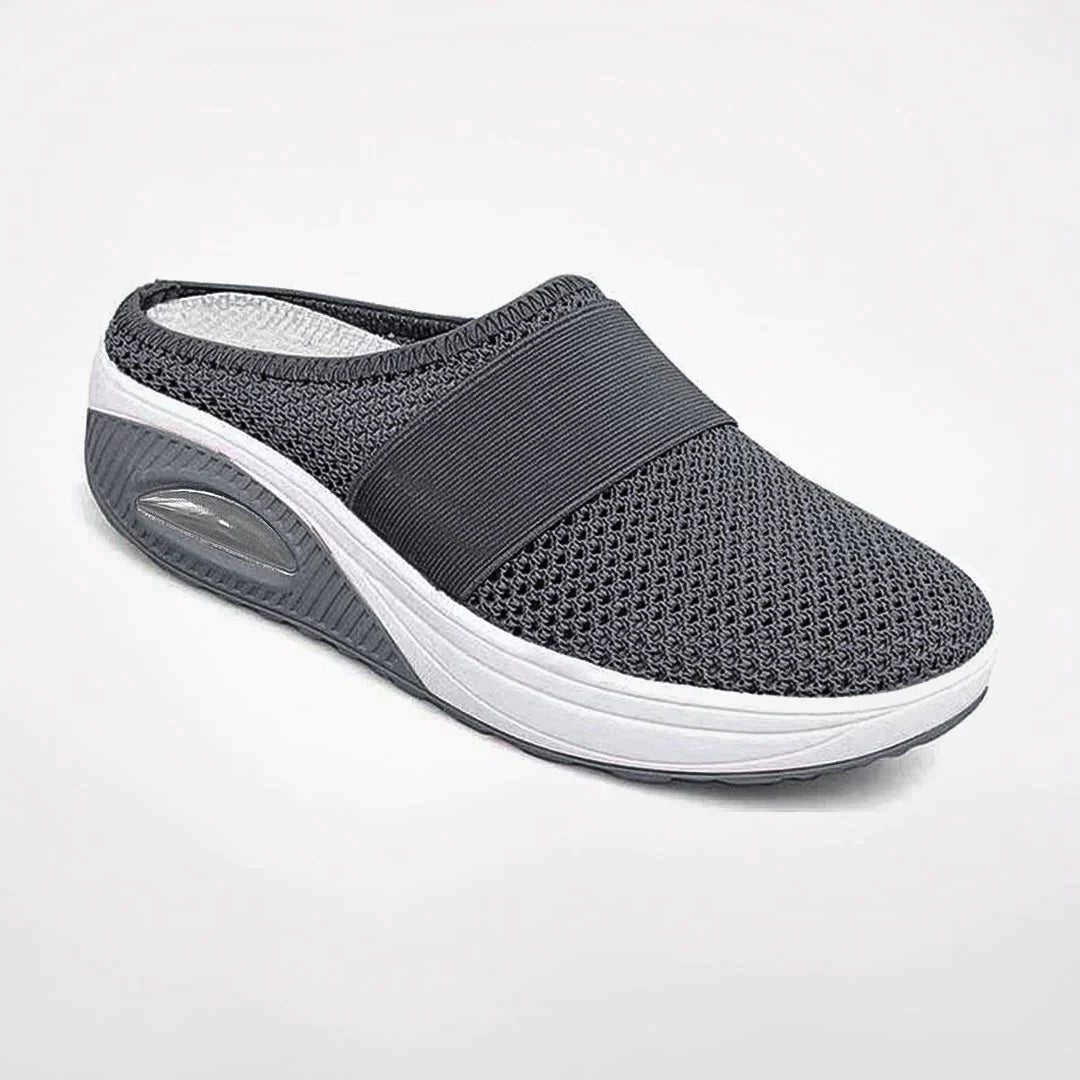 Mesh Mule Sneakers med Bred Rem til Damer - Mørk grå