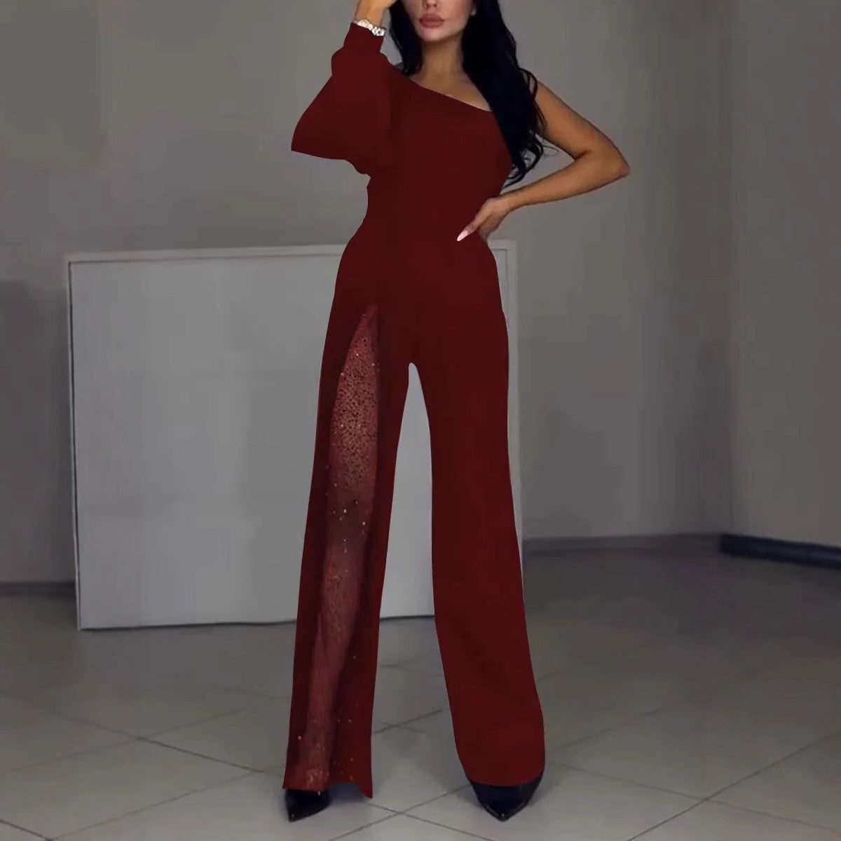 Maxi Jumpsuit med Pailletter og Transparente Indsatser til Damer