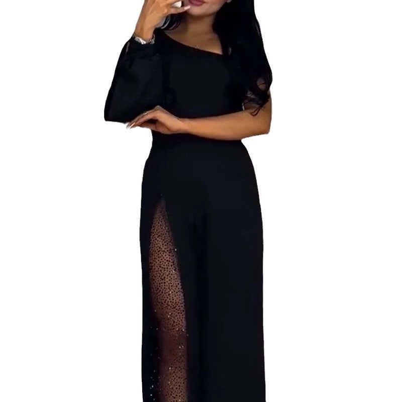 Maxi Jumpsuit med Pailletter og Transparente Indsatser til Damer