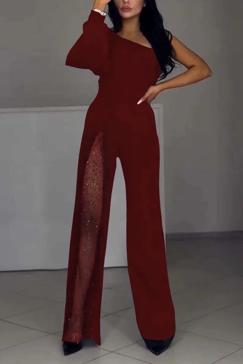 Maxi Jumpsuit med Pailletter og Transparente Indsatser til Damer