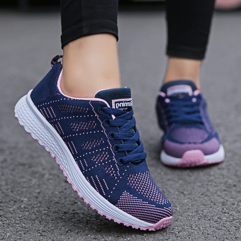 Mesh Lace-Up Sneakers til Damer - Blå