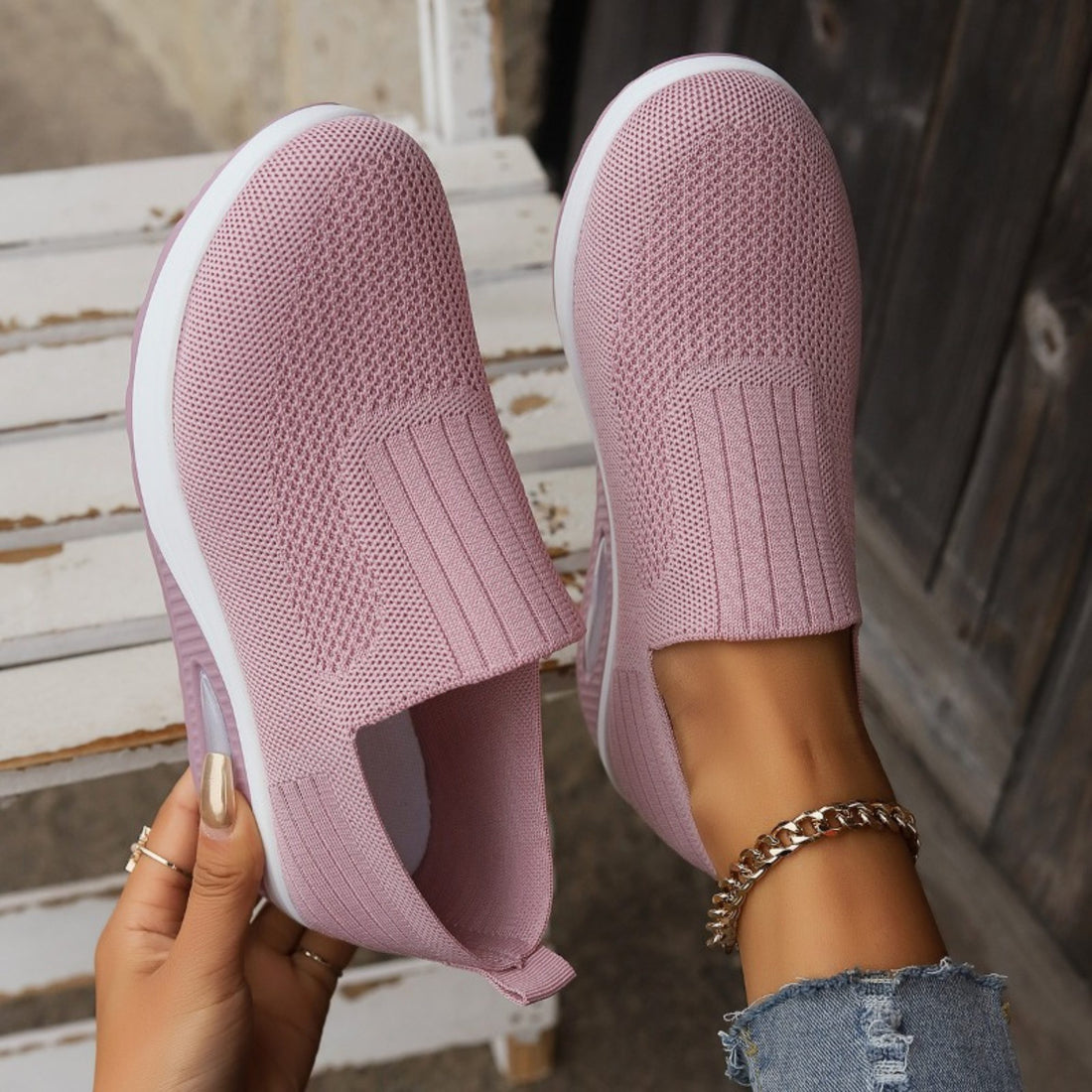 Mesh Slip-On Sneakers med Kilehæl til Damer