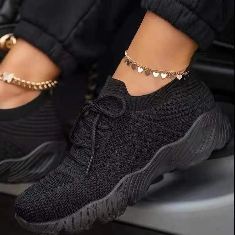 Mesh Sneakers med Blokhæl til Damer - Sort