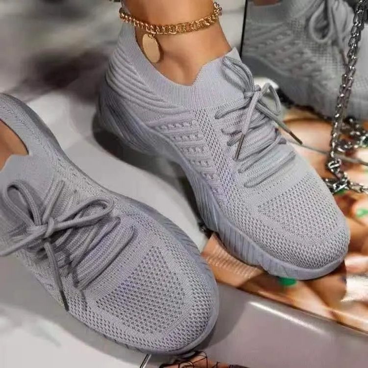 Mesh Sneakers med Blokhæl til Damer - Grå