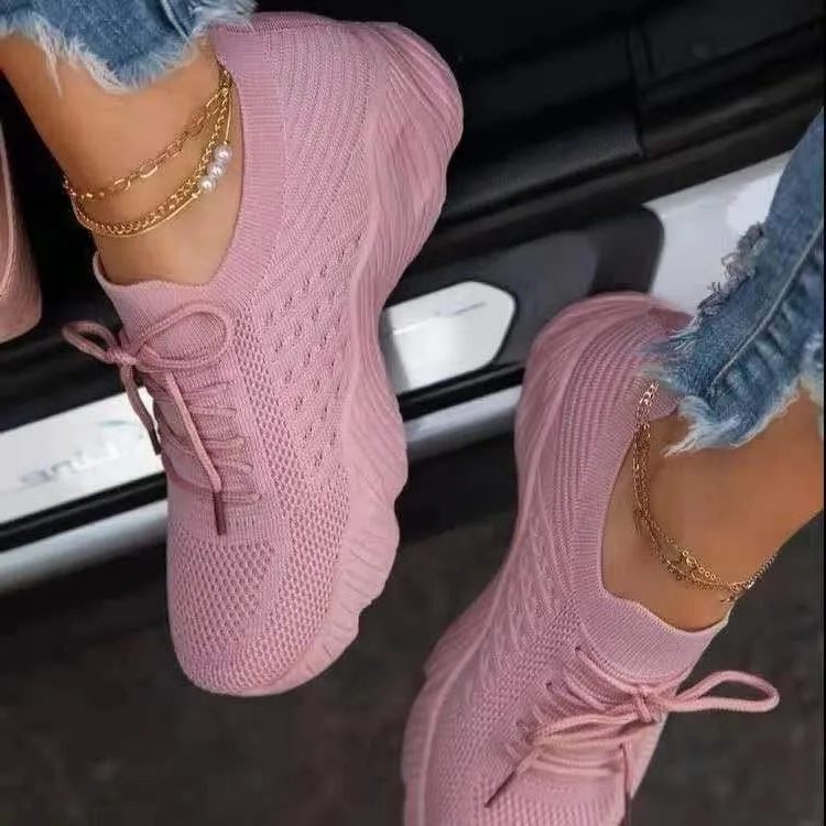 Mesh Sneakers med Blokhæl til Damer - Rose