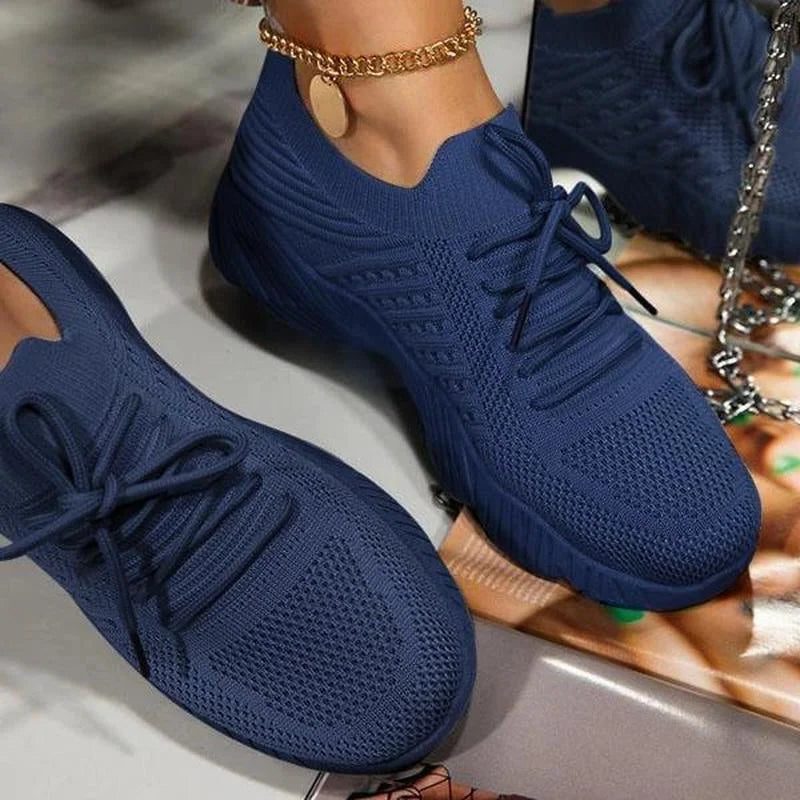 Mesh Sneakers med Blokhæl til Damer - Blå