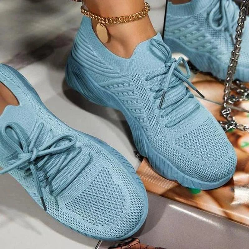 Mesh Sneakers med Blokhæl til Damer - Lyseblå