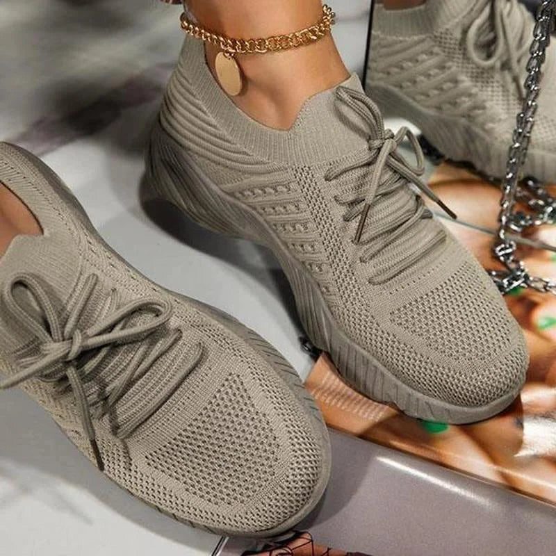 Mesh Sneakers med Blokhæl til Damer - Khaki
