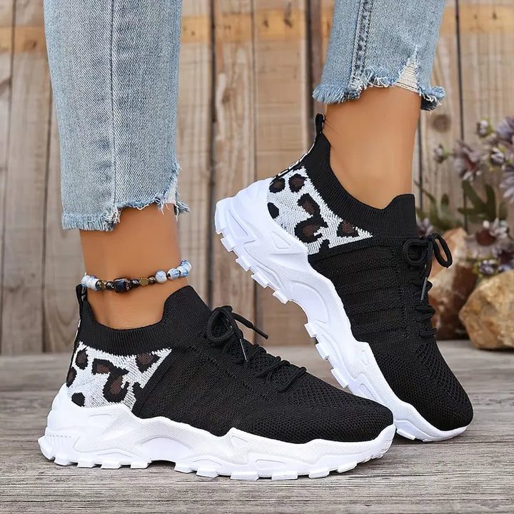 Mesh Sneakers med Dyreprint til Damer - Sort