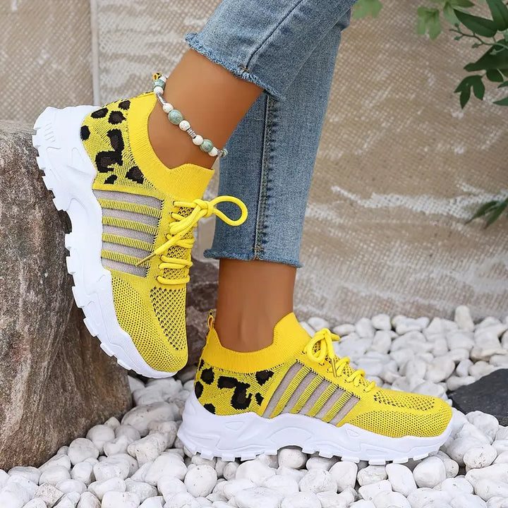 Mesh Sneakers med Dyreprint til Damer - Gul