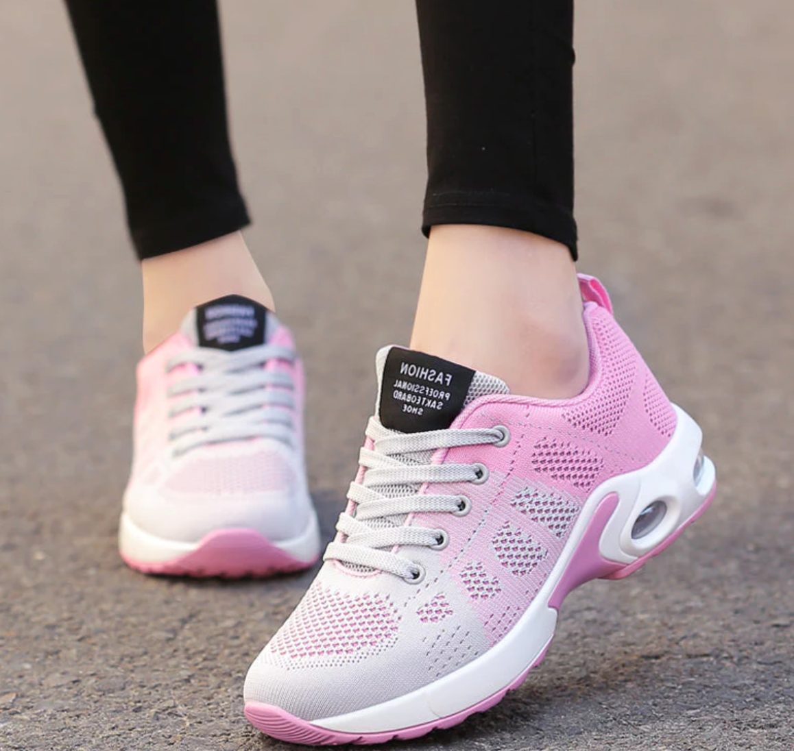 Mesh Sneakers med Snørebånd til Damer - Rosa-Grå