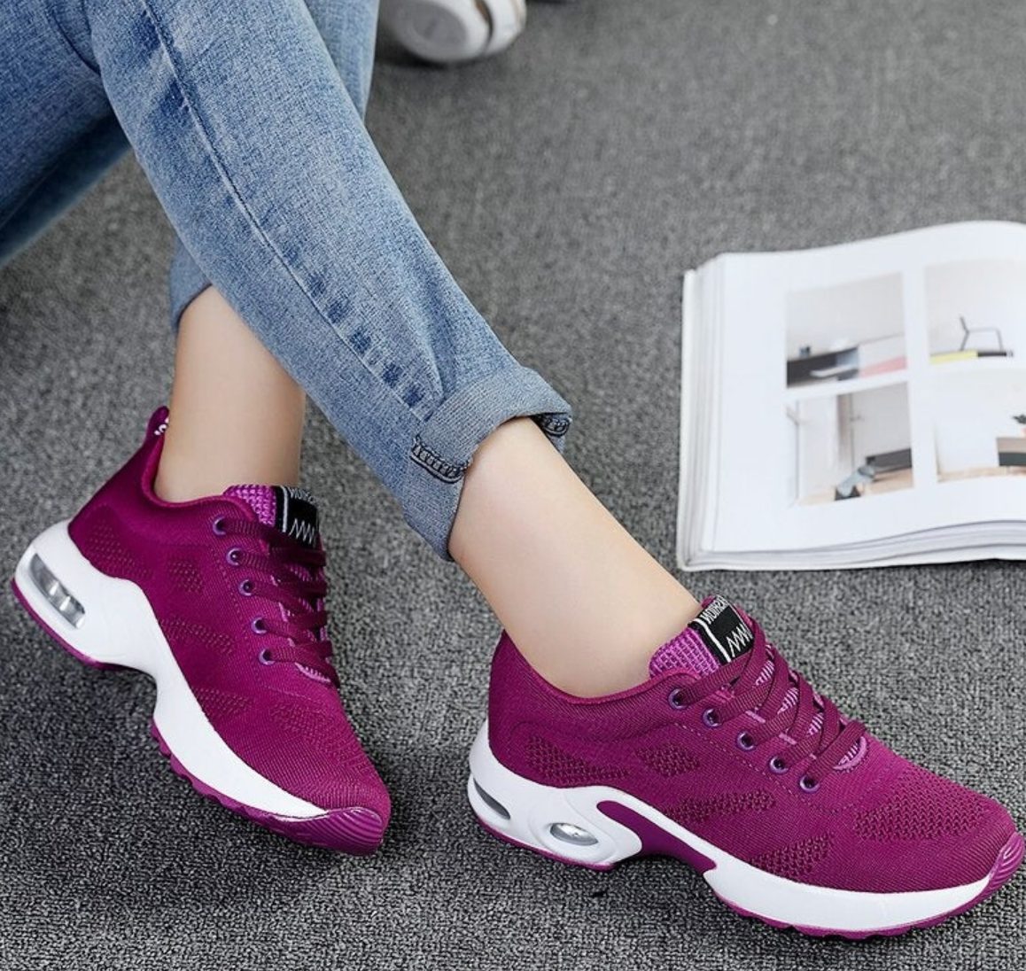Mesh Sneakers med Snørebånd til Damer - Lilla