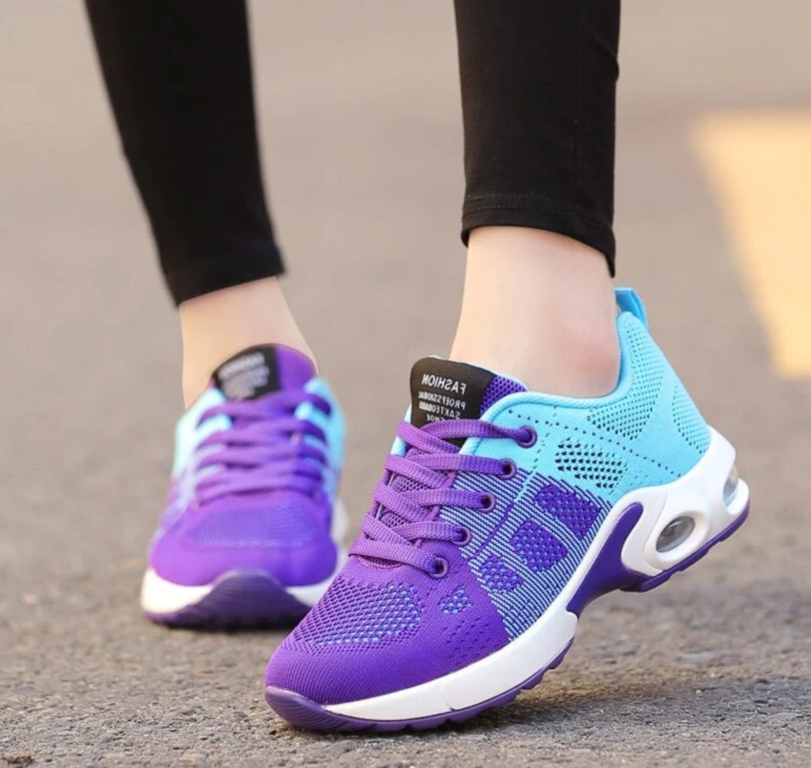 Mesh Sneakers med Snørebånd til Damer - Turkis-Lilla