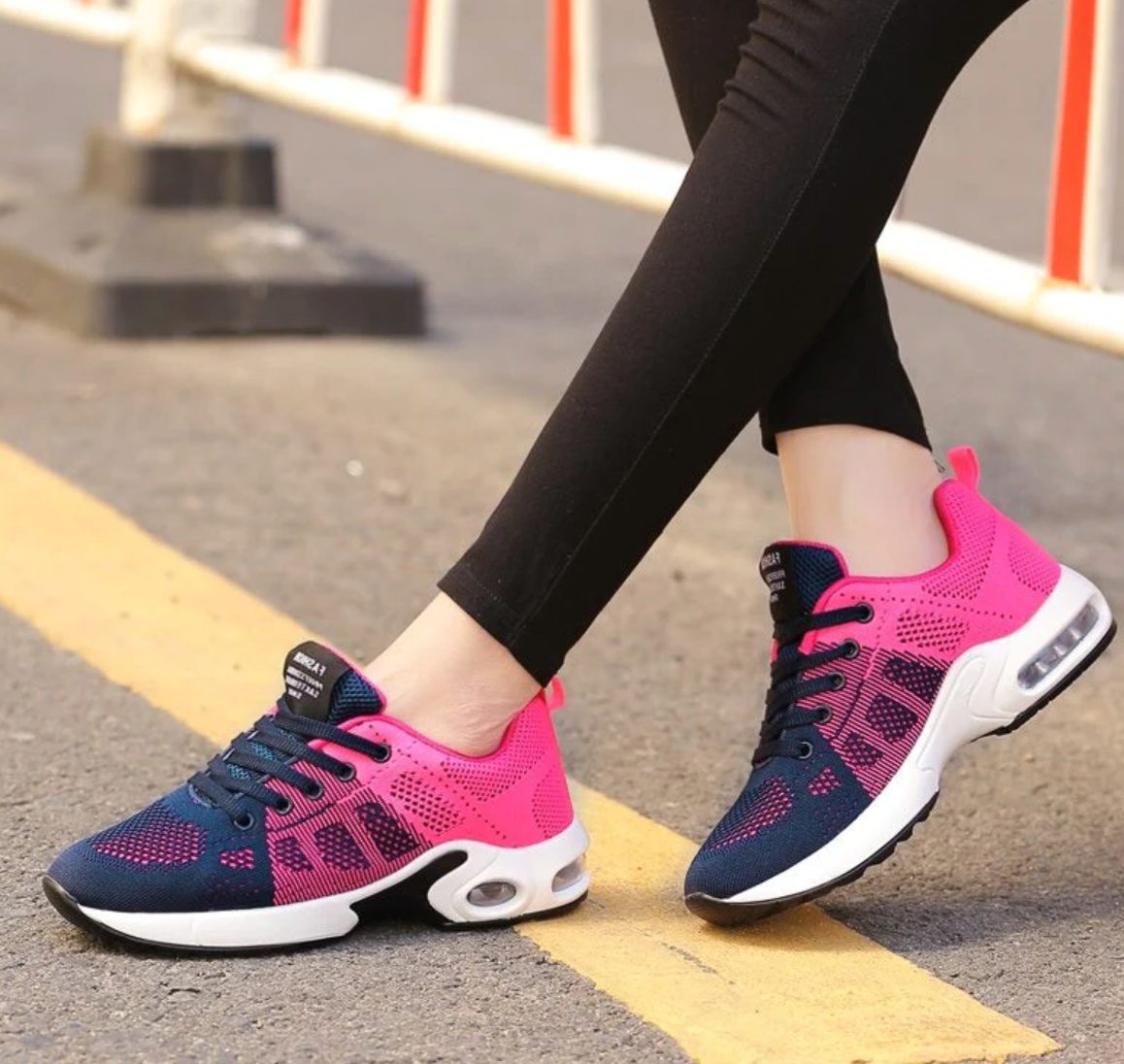 Mesh Sneakers med Snørebånd til Damer - Blå-Rosa