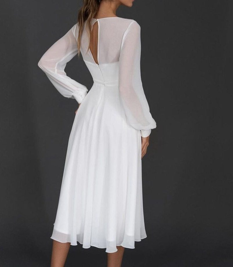 Midikjole med V-hals og Lange Ærmer til Damer - View 2